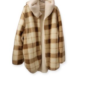 Plaid Sherpa Jacket - Cream and Brown NWOT